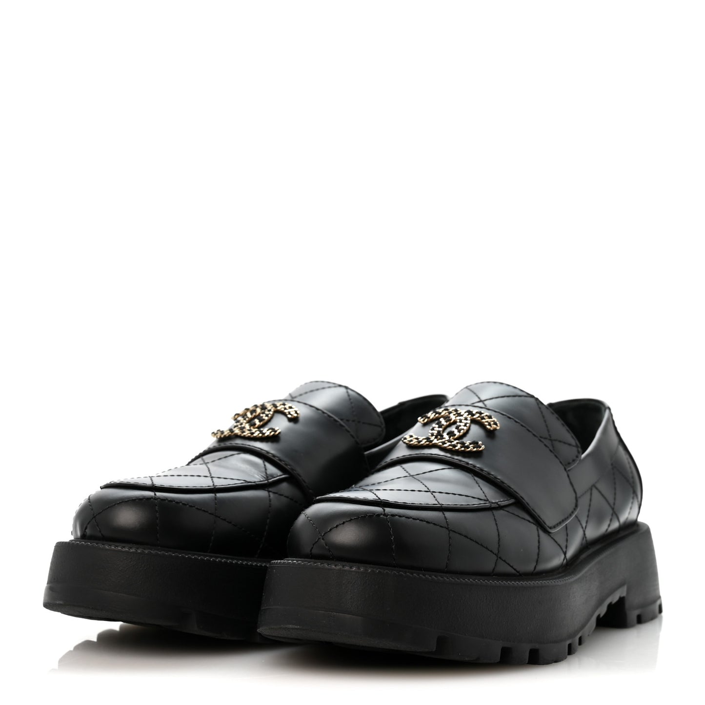 Calfskin Stitched CC Loafers 39 Black
