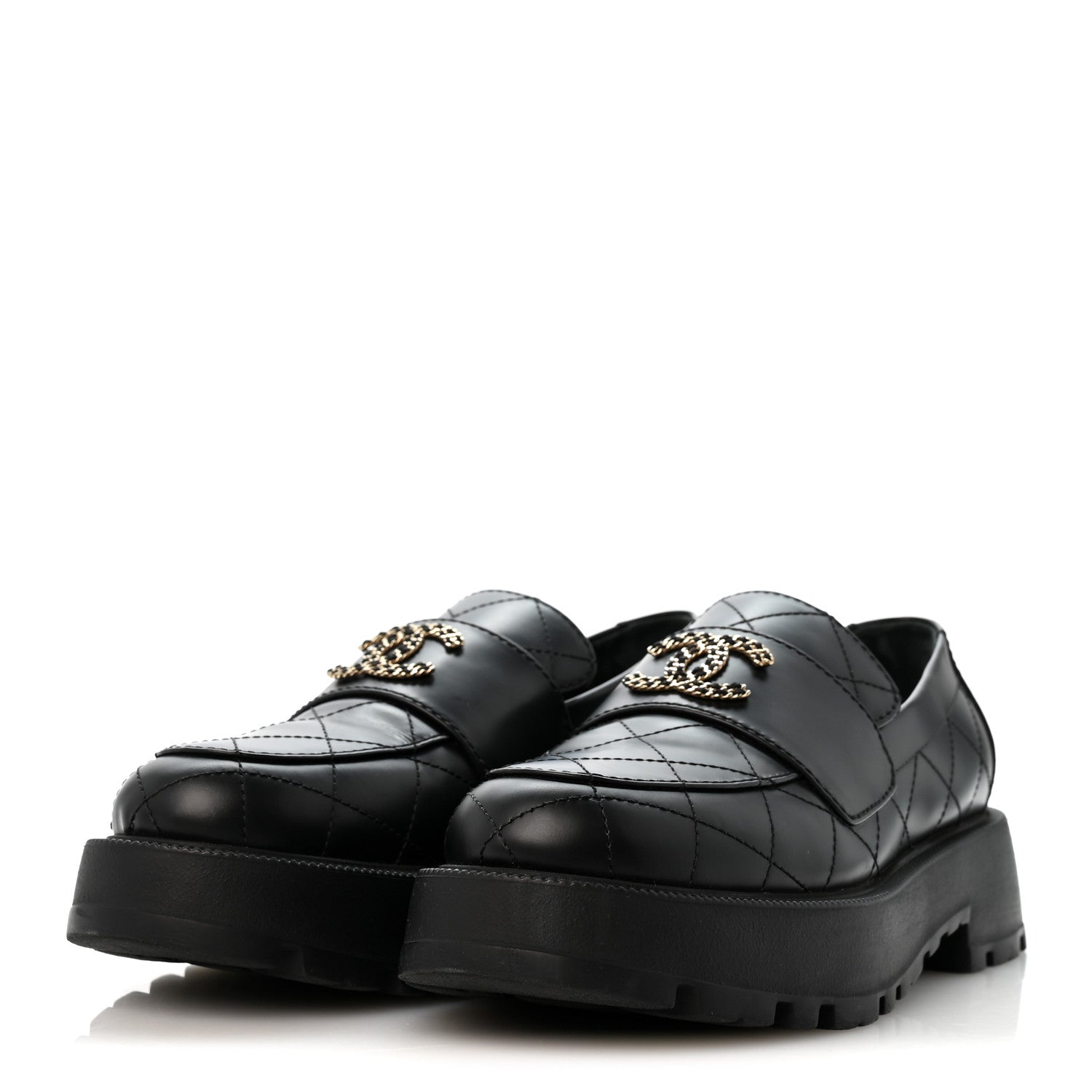 Chanel Calfskin Stitched CC Loafers 39 Black 4 of 10