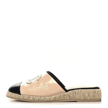 Chanel Crumpled Goatskin CC Espadrille Mules 40 Beige Black 1 of 8