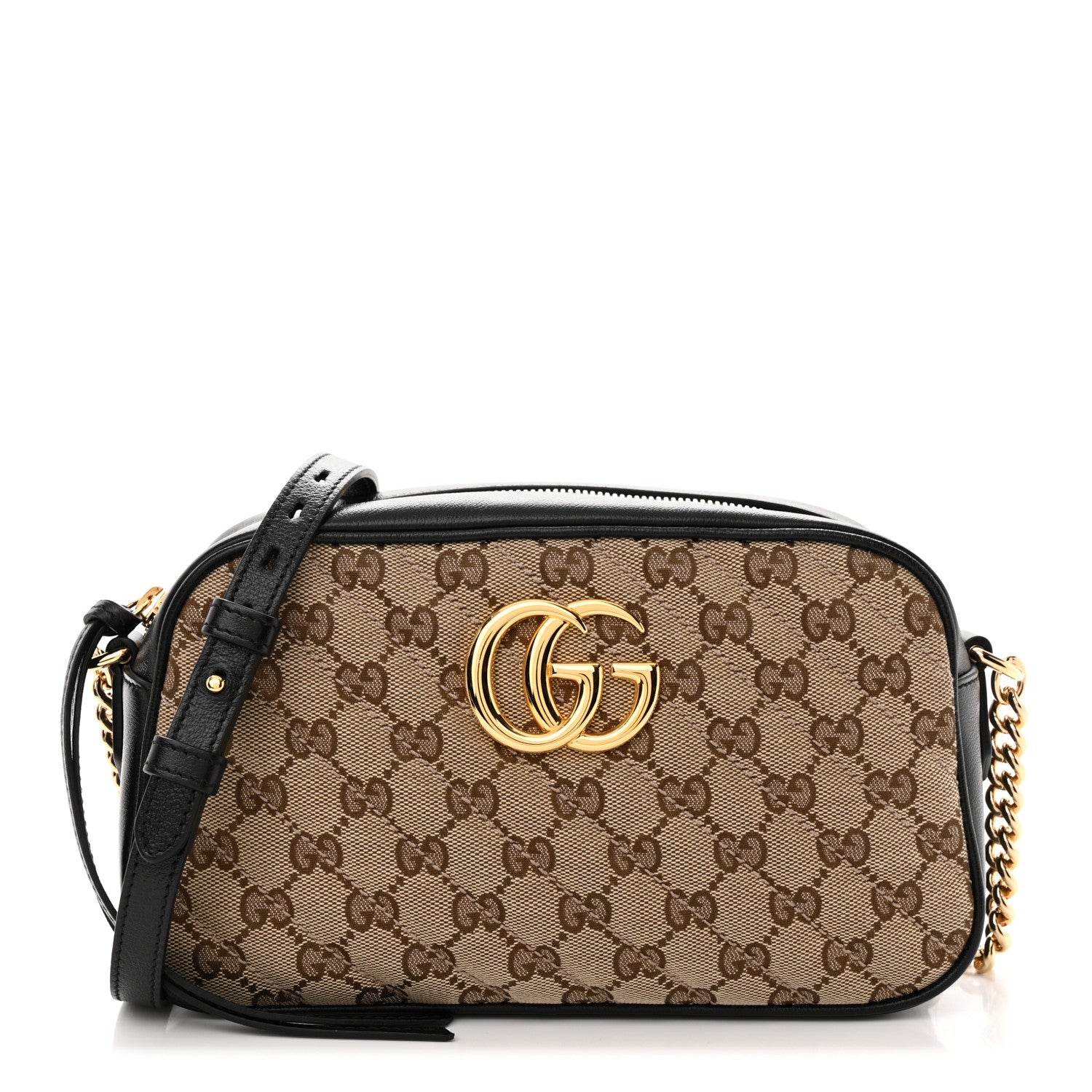 Gucci Monogram Matelasse Diagonal Small GG Marmont Chain Shoulder Bag Beige Black 1 of 12