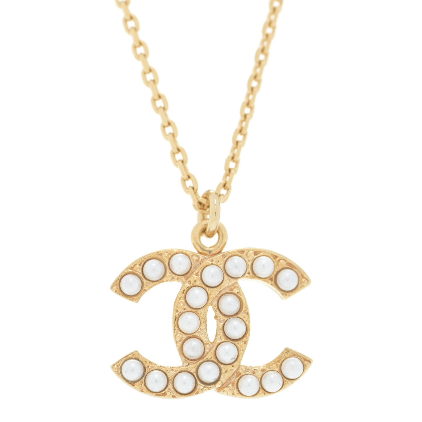 Pearl CC Pendant Necklace Gold