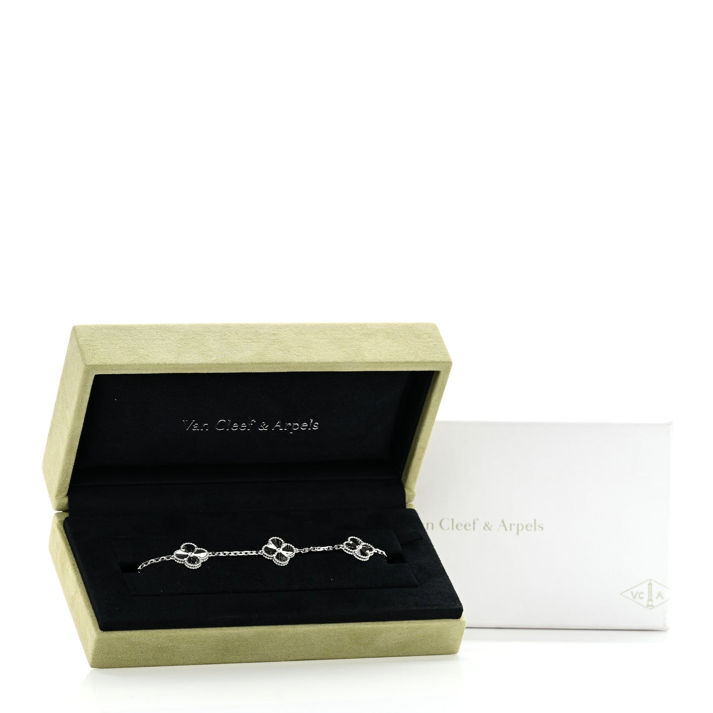 18K White Gold 5 Motifs Guilloche Vintage Alhambra Bracelet
