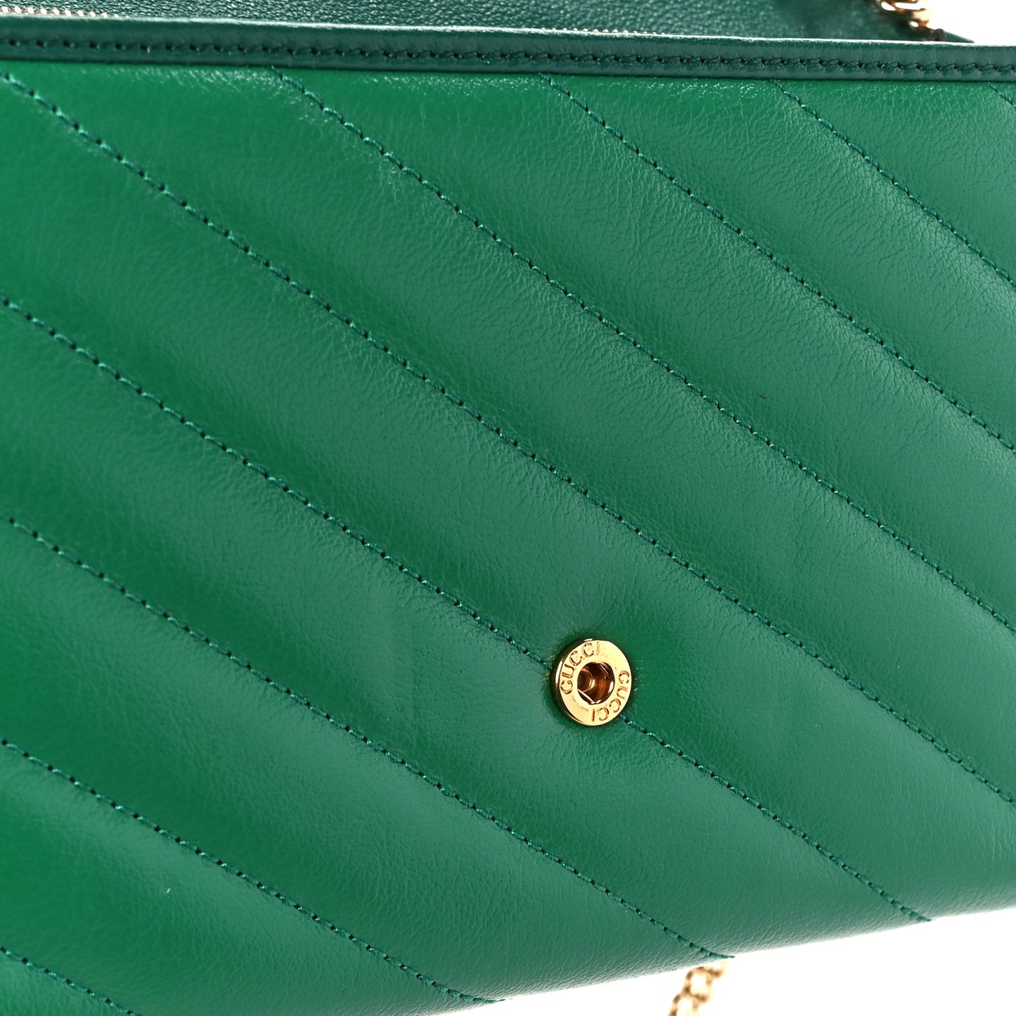 Azalea Calfskin Enamel Matelasse Diagonal Torchon GG Marmont Chain Wallet New Shamrock Emerald