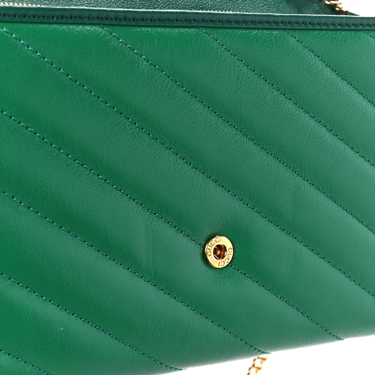 Gucci Azalea Calfskin Enamel Matelasse Diagonal Torchon GG Marmont Chain Wallet New Shamrock Emerald 11 of 11