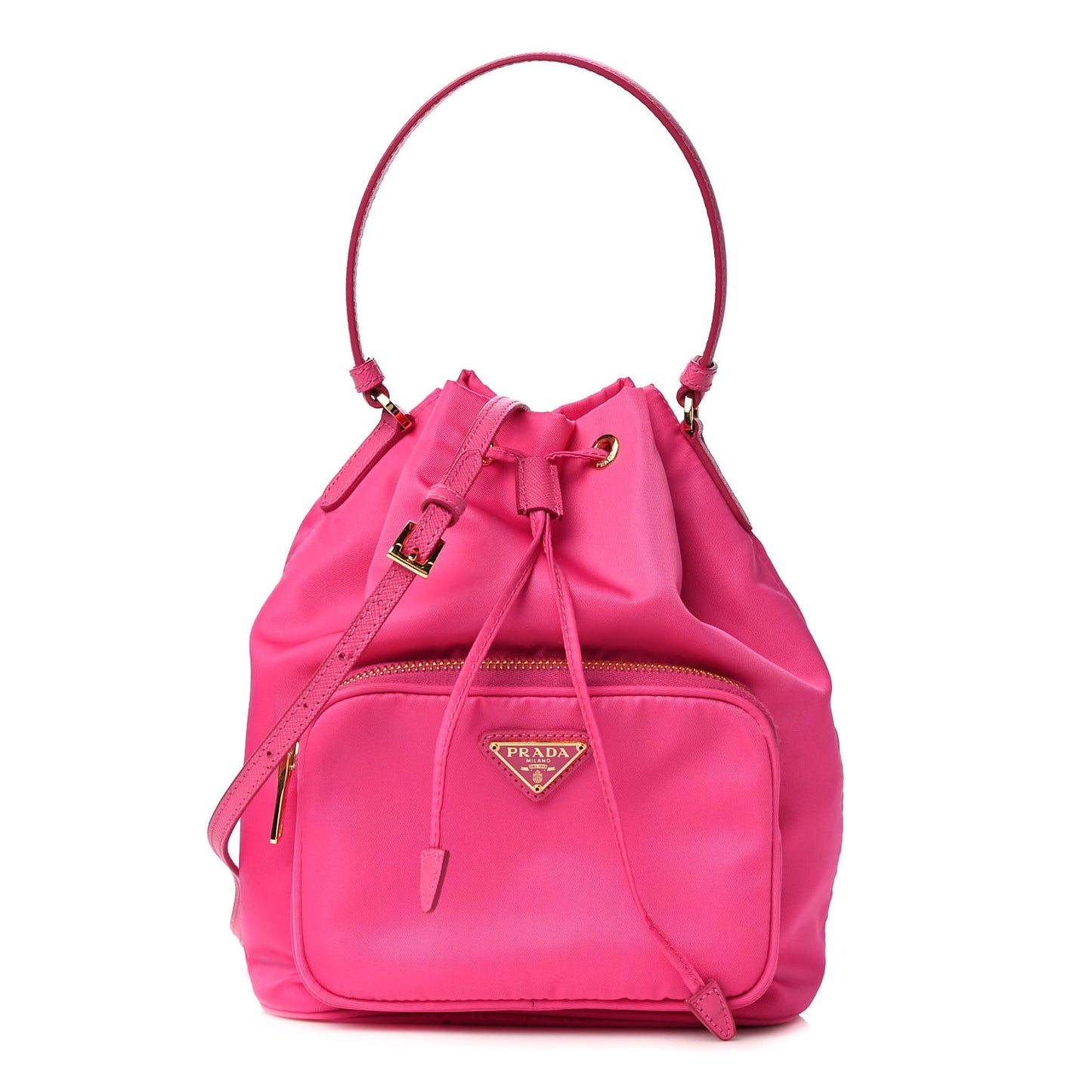 Saffiano Tessuto Nylon Mini Bucket Crossbody Bag Pink