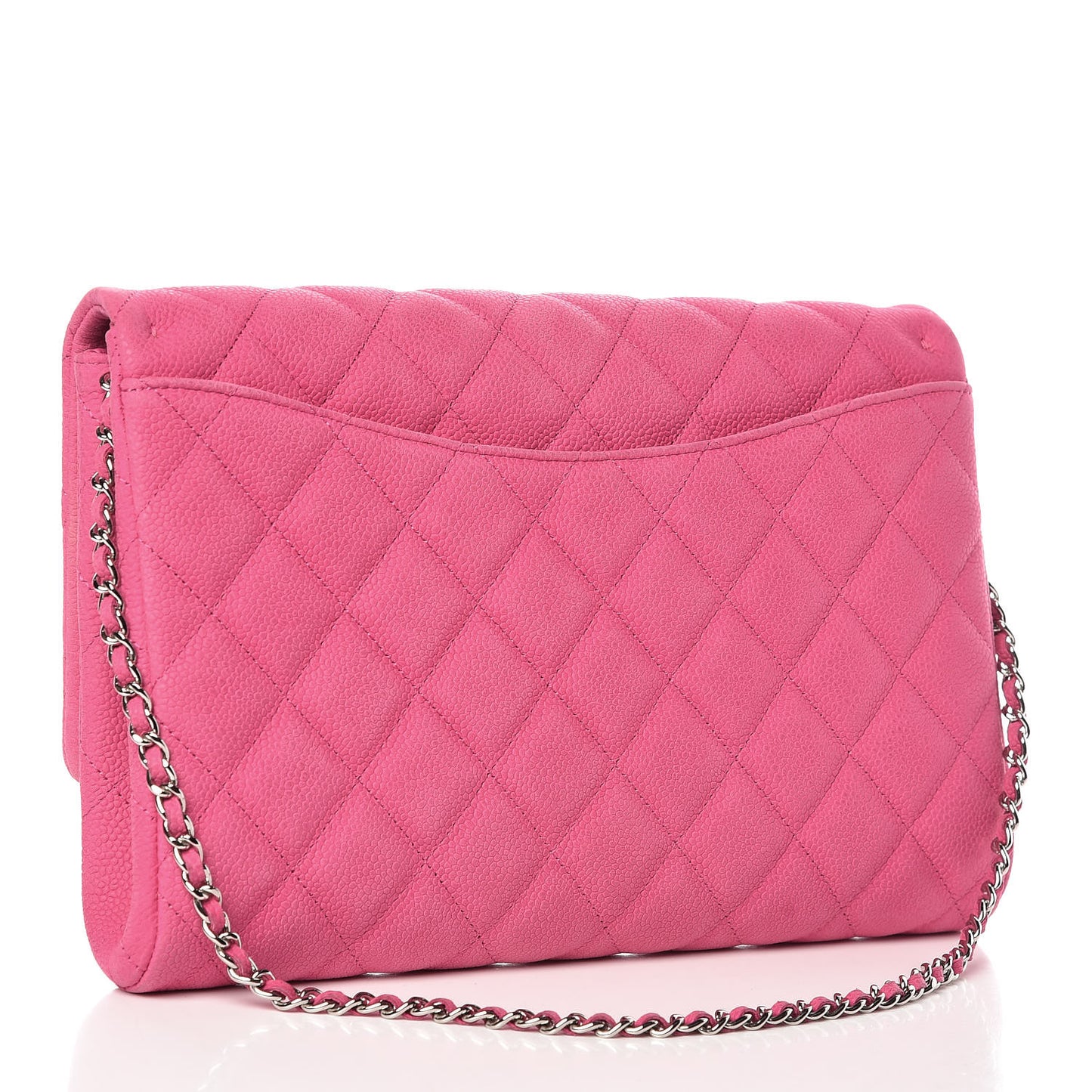 Iridescent Caviar Clutch with Chain Flap Pink