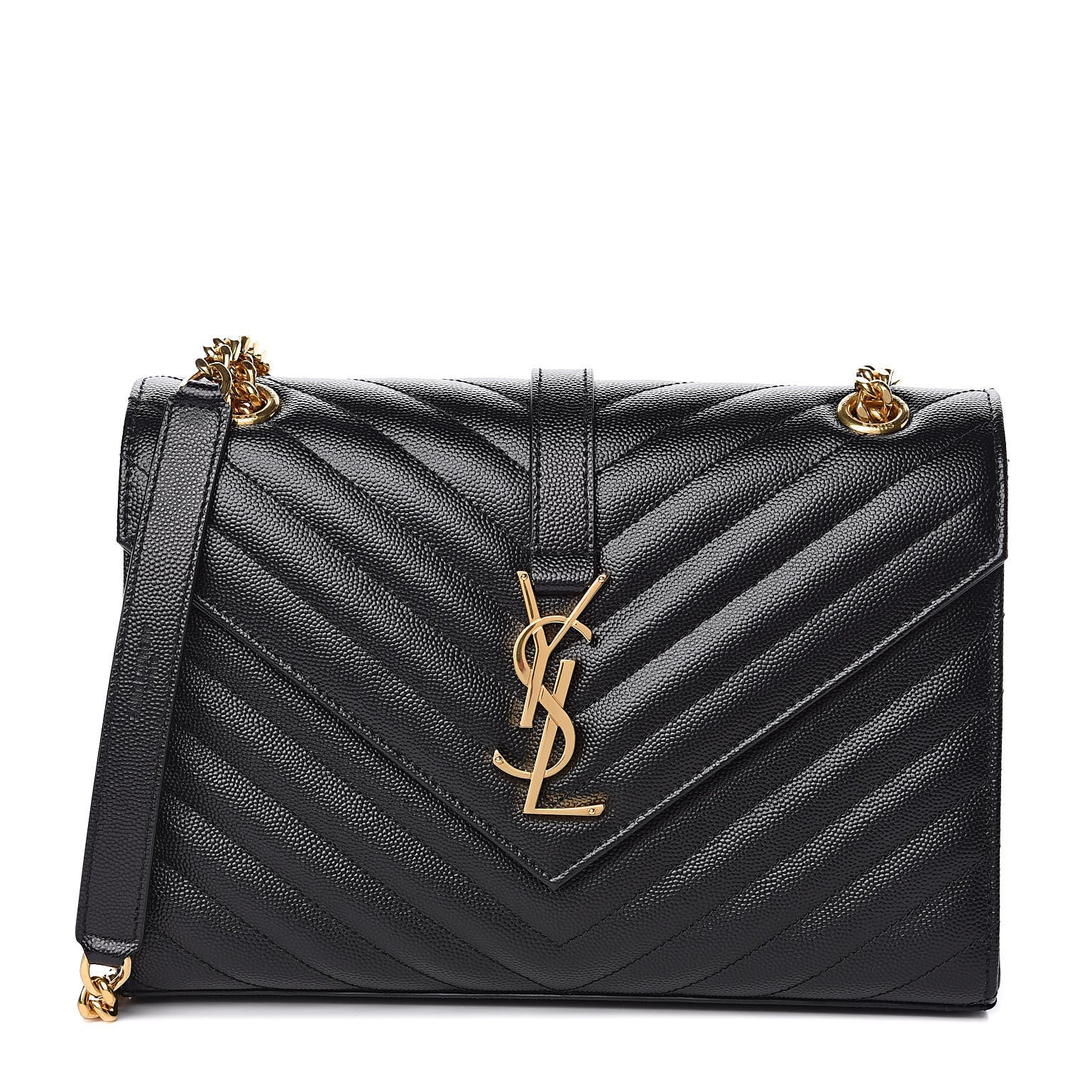Saint Laurent Grain De Poudre Matelasse Chevron Medium Monogram Satchel Black 1 of 10