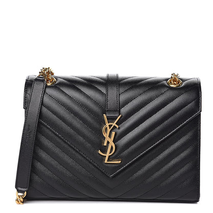 Saint Laurent Grain De Poudre Matelasse Chevron Medium Monogram Satchel Black 1 of 10