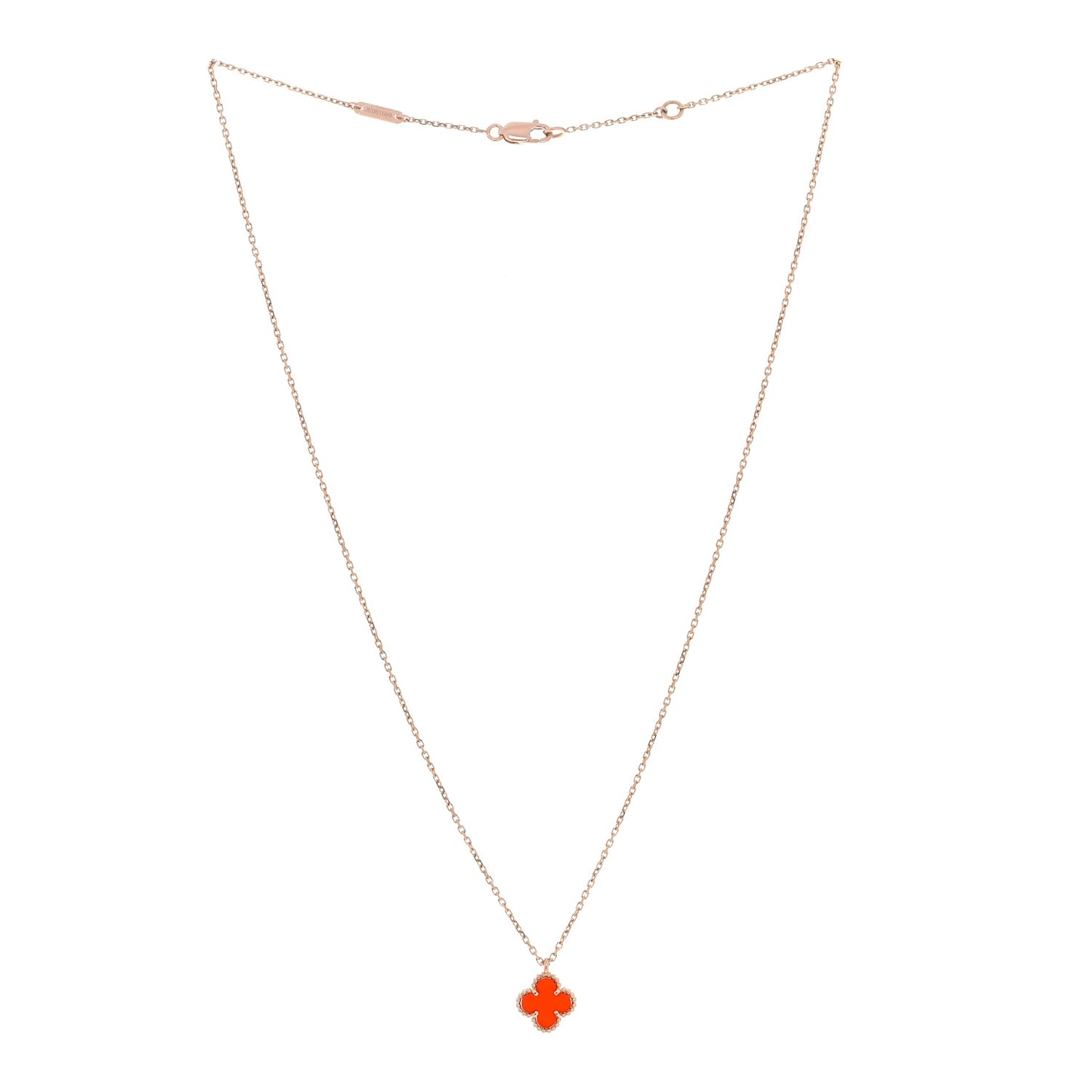 18K Rose Gold Carnelian Sweet Alhambra Pendant Necklace