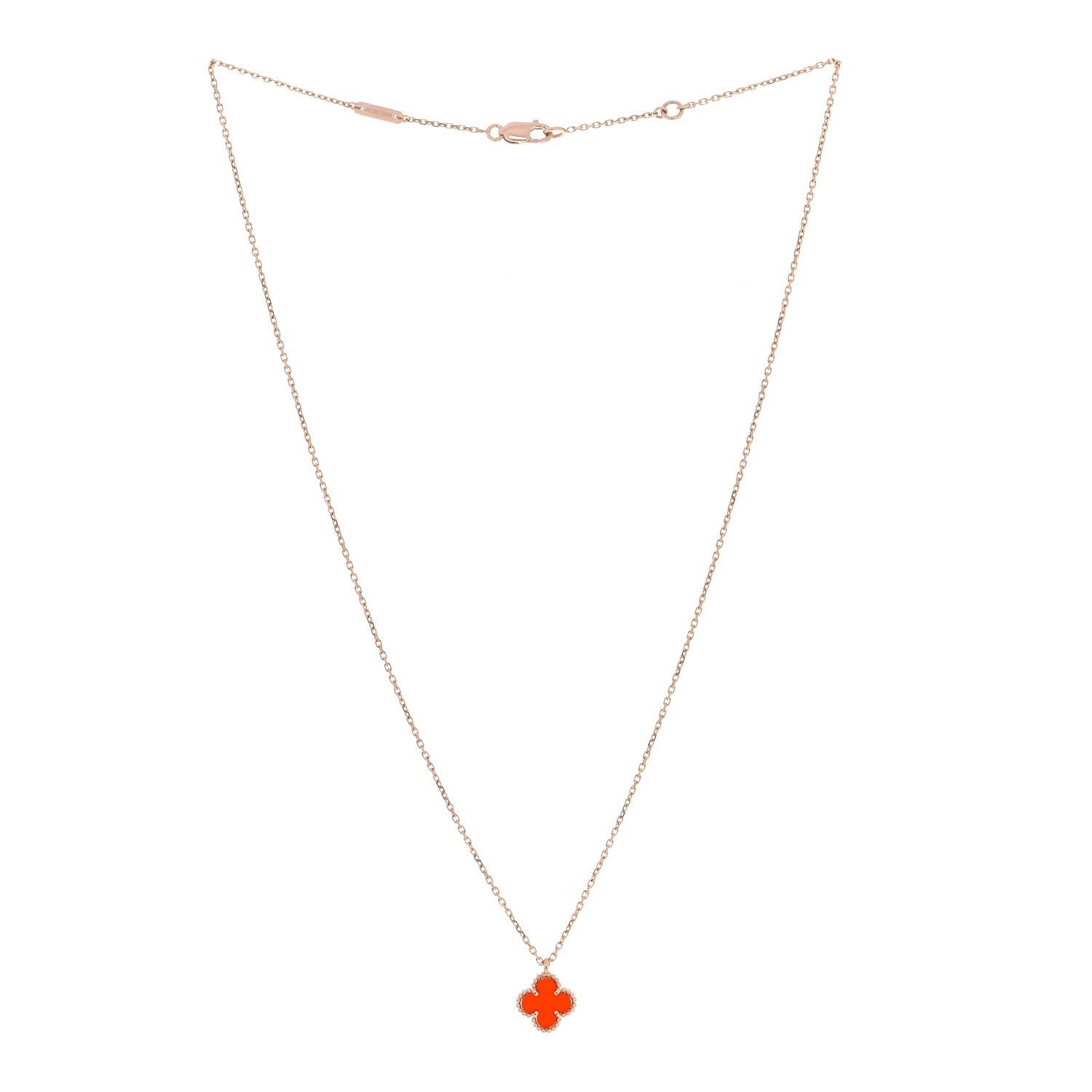 Van Cleef & Arpels 18K Rose Gold Carnelian Sweet Alhambra Pendant Necklace 3 of 8