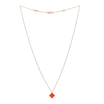 Van Cleef & Arpels 18K Rose Gold Carnelian Sweet Alhambra Pendant Necklace 3 of 8