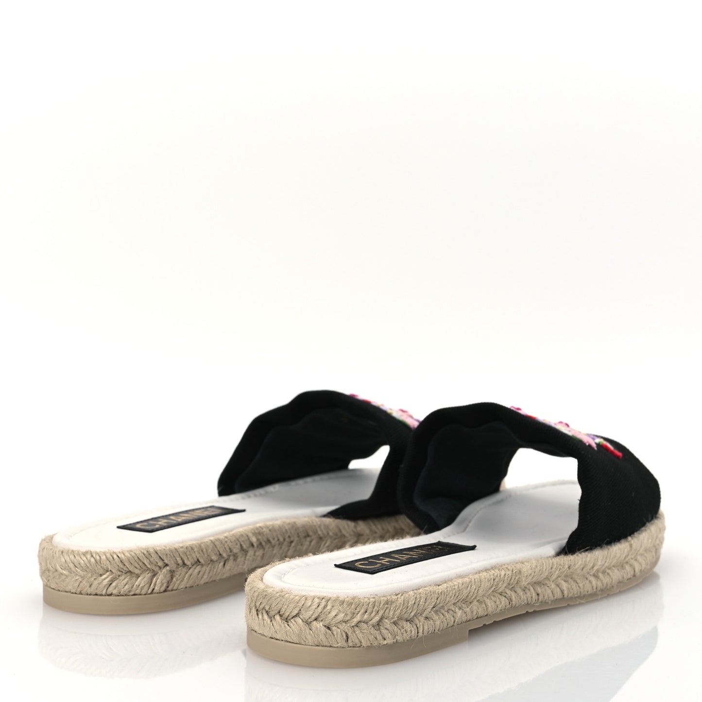 Cotton Floral CC Espadrille Slip On Sandals 40 Black