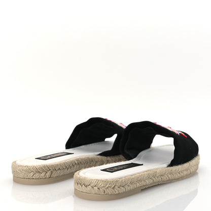 Chanel Cotton Floral CC Espadrille Slip On Sandals 40 Black 5 of 13
