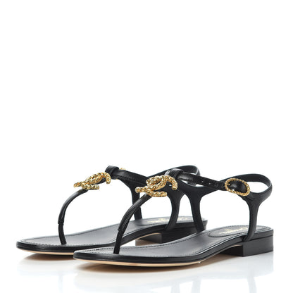 Chanel Lambskin Chain CC Logo Thong Sandals 35 Black 3 of 12