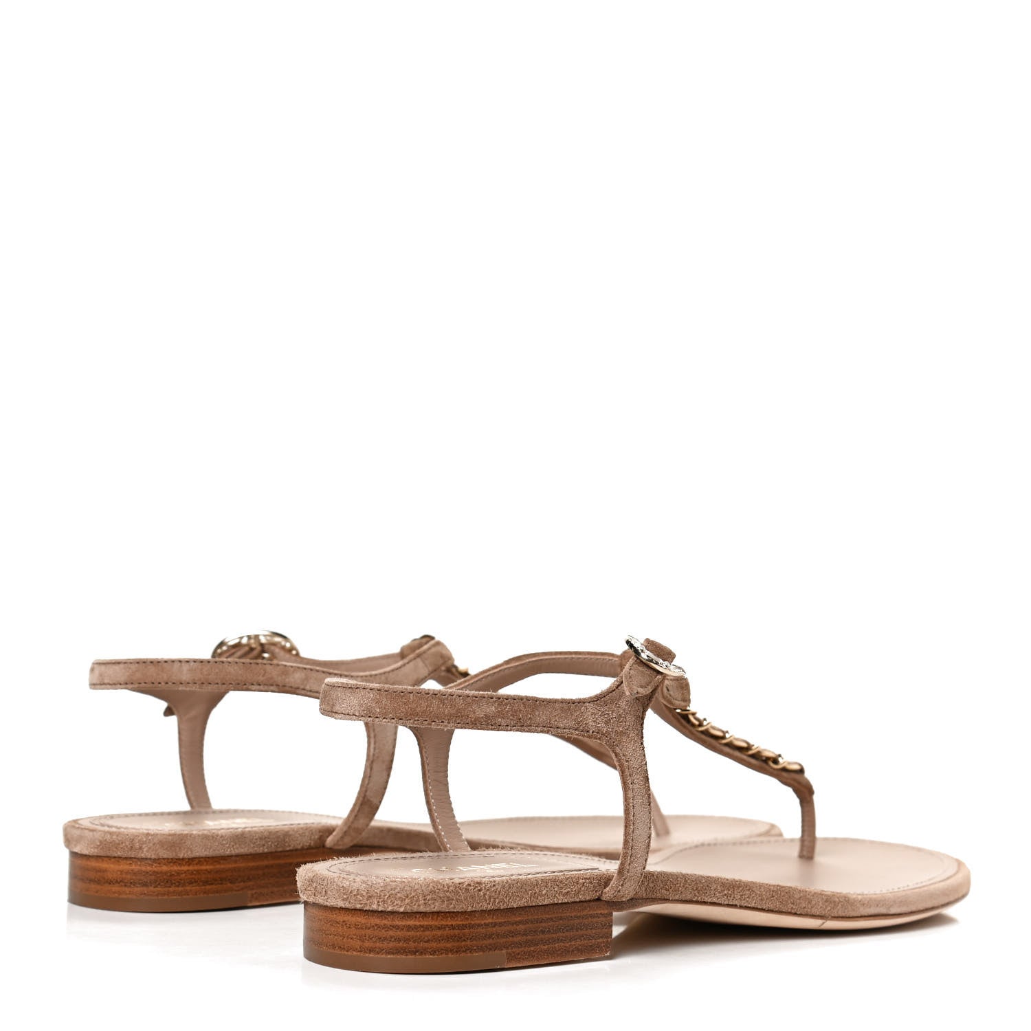 Chanel Suede Calfskin Chain Thong Sandals 41 Beige 4 of 10
