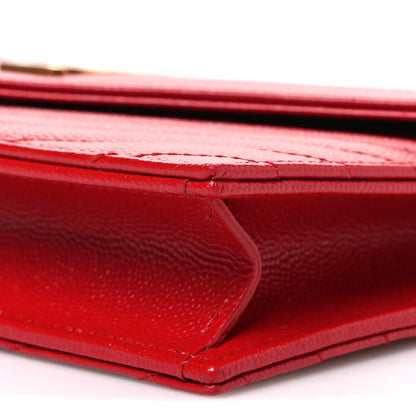 Saint Laurent Grain De Poudre Matelasse Chevron Monogram Envelope Chain Wallet Bandana Red 10 of 11