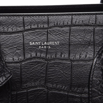 Saint Laurent Calfskin Crocodile Embossed Small Sac de Jour Black 10 of 11