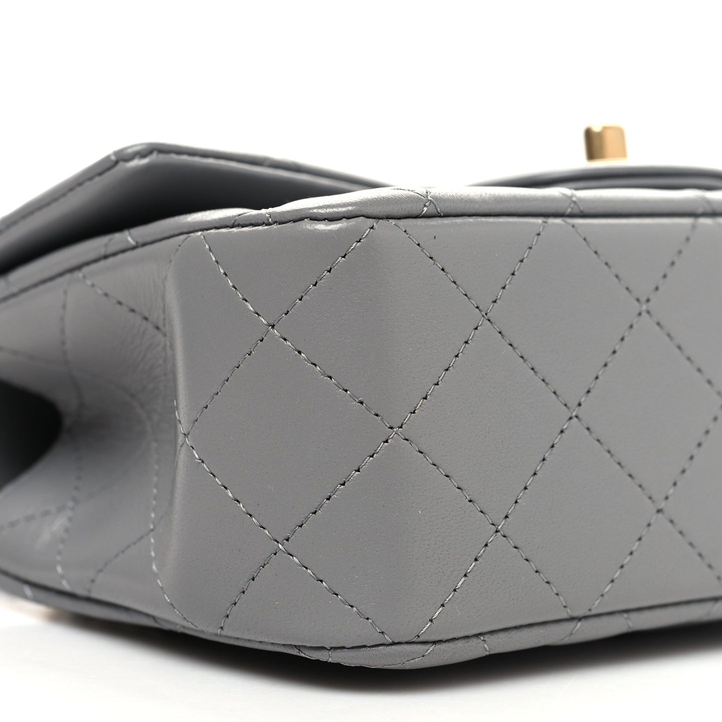 Lambskin Metal Quilted Mini Top Handle Rectangular Flap Grey