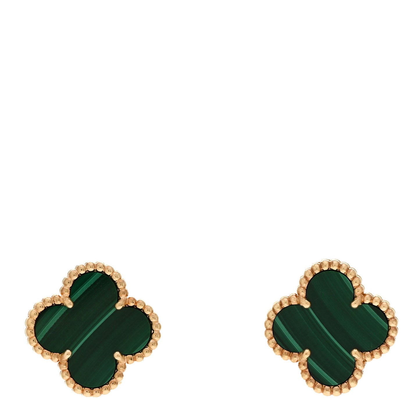 18K Yellow Gold Malachite Vintage Alhambra Earrings