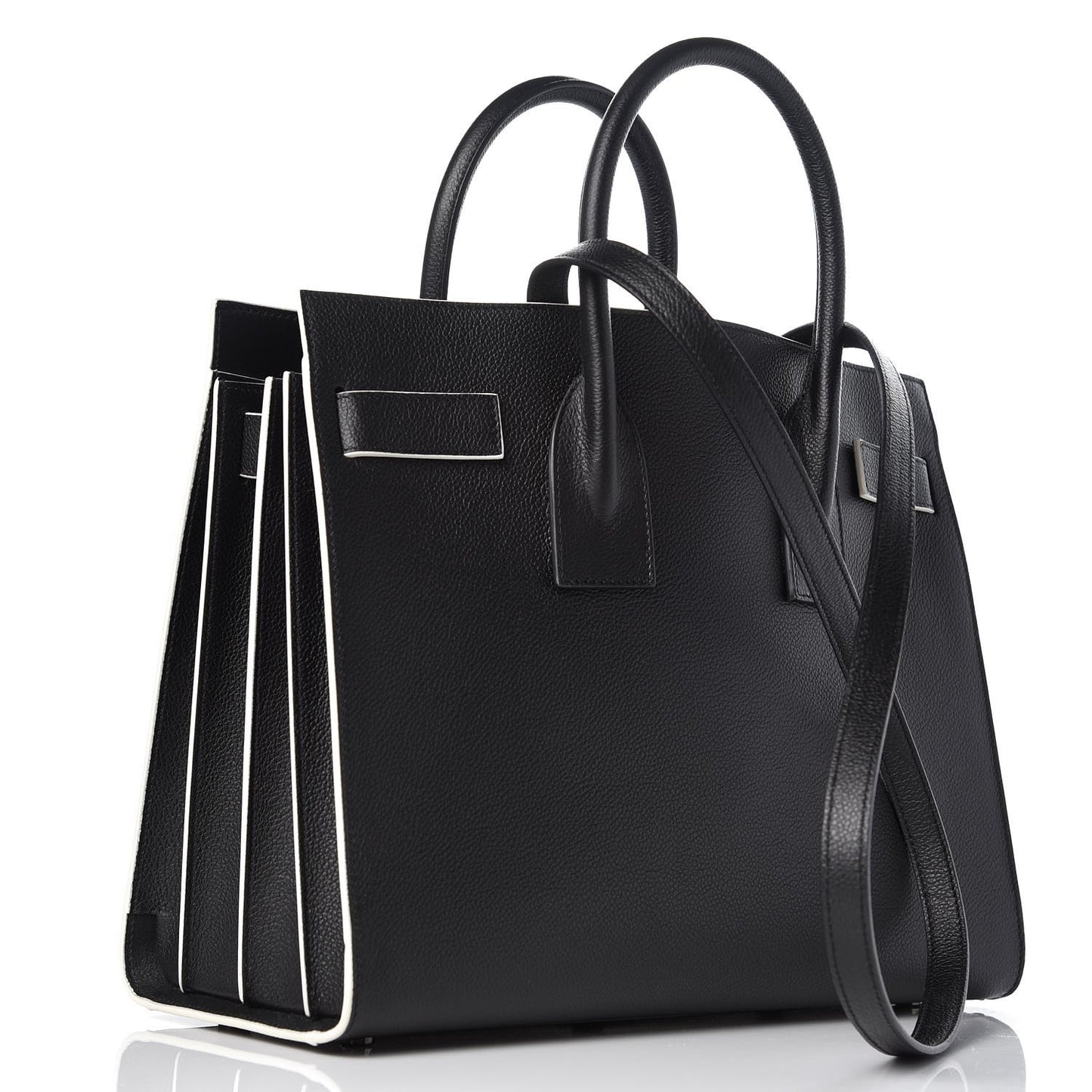 Grained Calfskin Topstitch Small Sac De Jour Black Porcelain