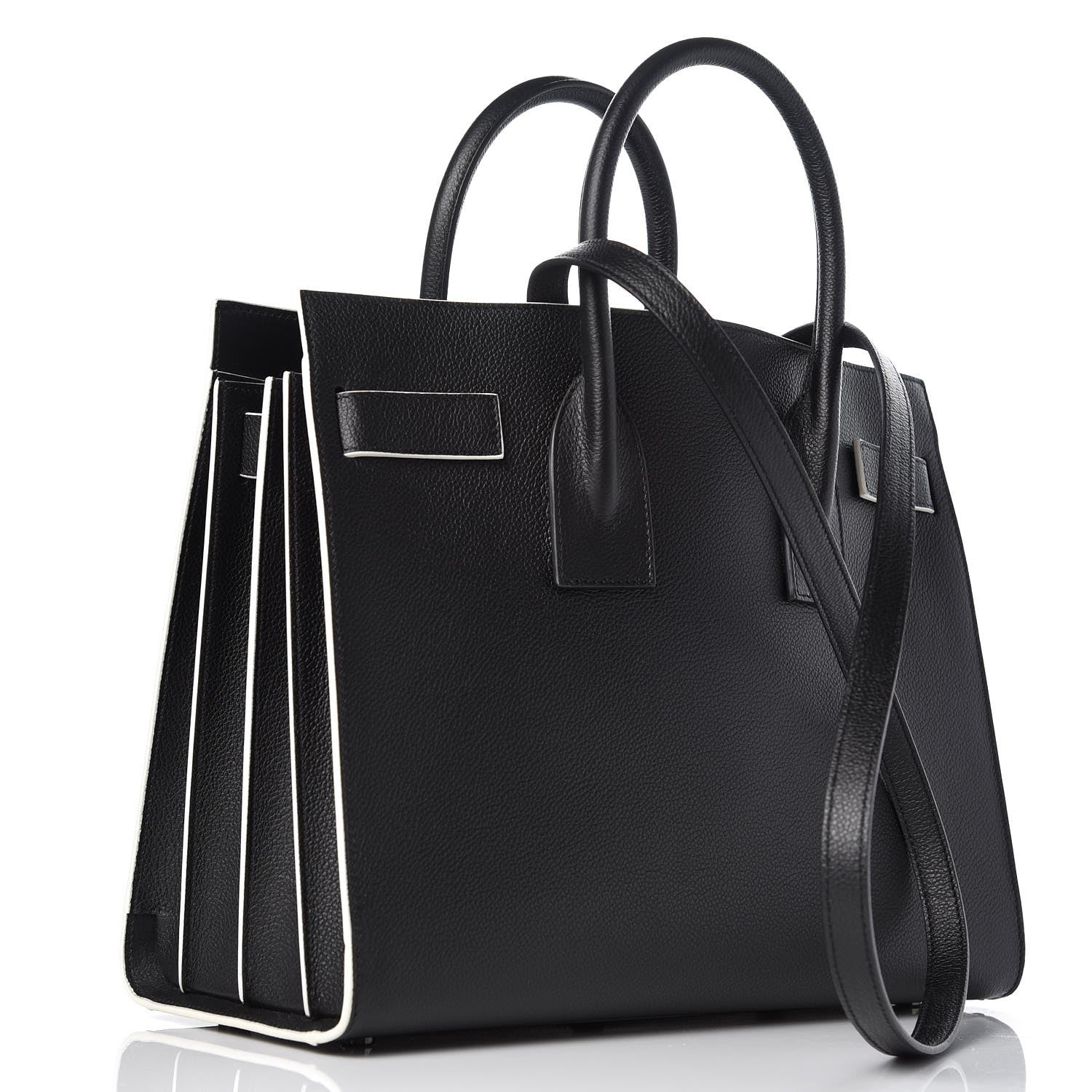 Saint Laurent Grained Calfskin Topstitch Small Sac De Jour Black Porcelain 4 of 9