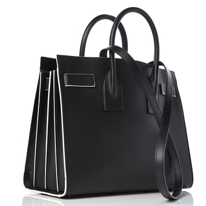 Saint Laurent Grained Calfskin Topstitch Small Sac De Jour Black Porcelain 4 of 9