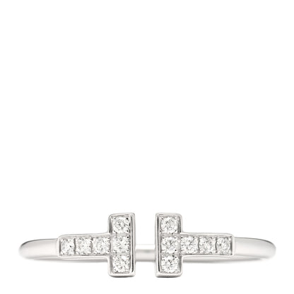 Tiffany 18K White Gold Diamond T Wire Ring 61 9.5 1 of 3