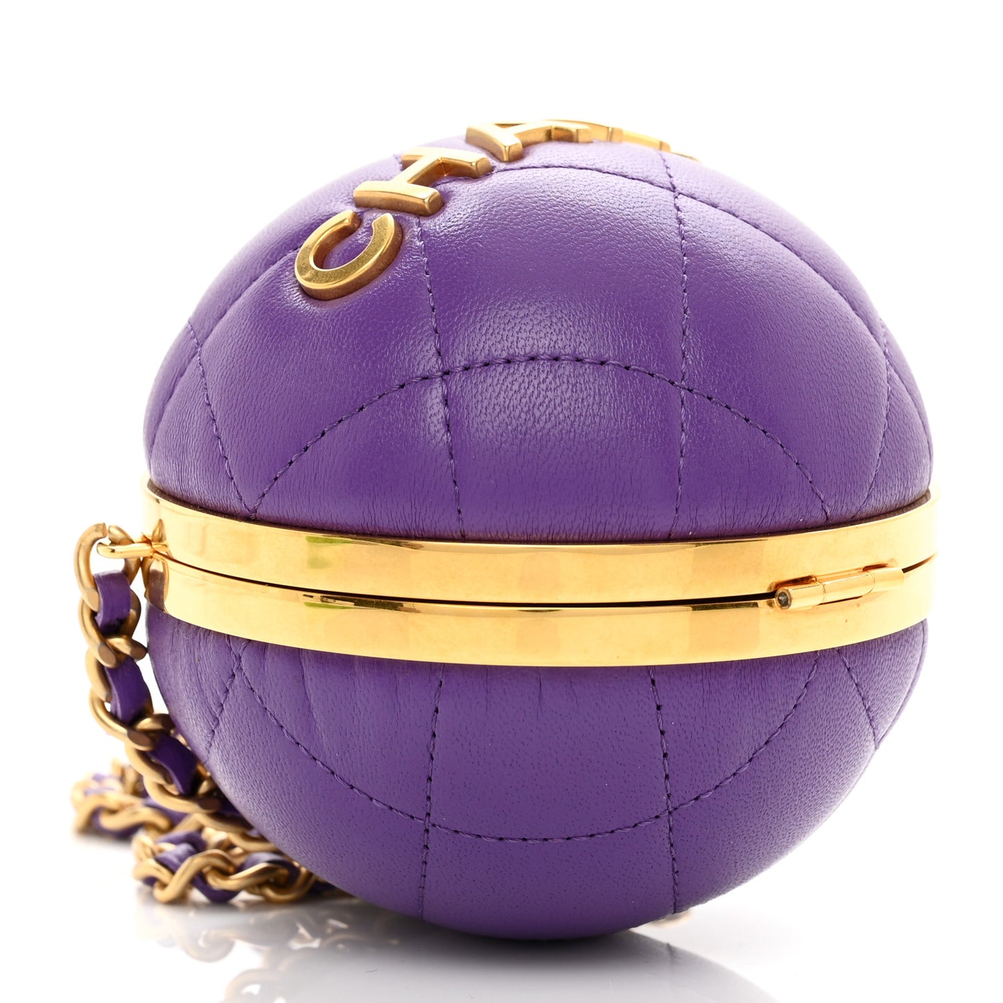 Lambskin CC Minaudiere Sphere Chain Clutch Purple