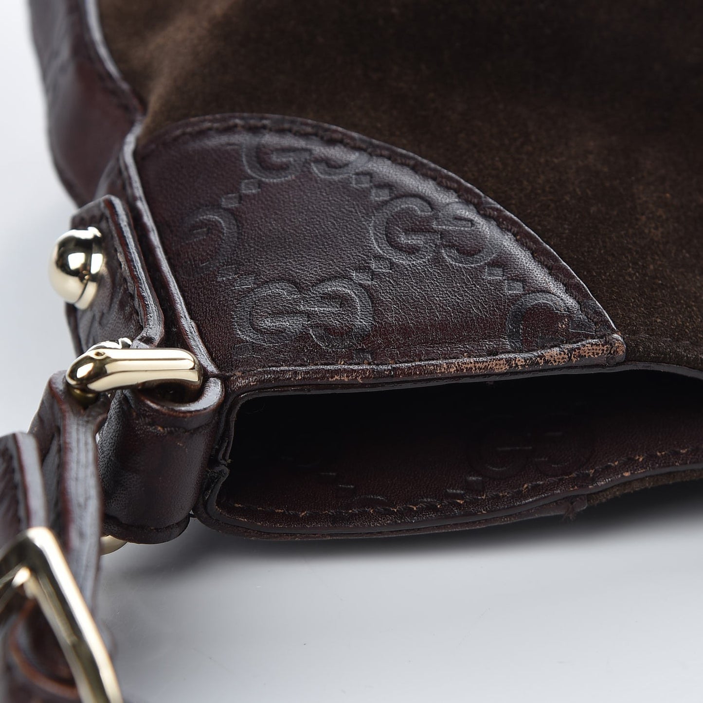 Guccissima Suede Hasler Hobo Dark Brown