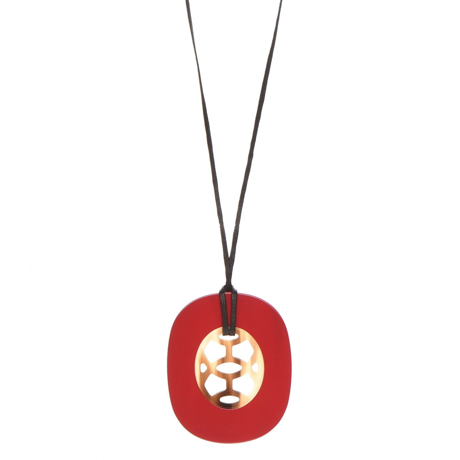 Hermes Buffalo Horn Lacquer Lift Necklace GM Rouge Carmin 1 of 7