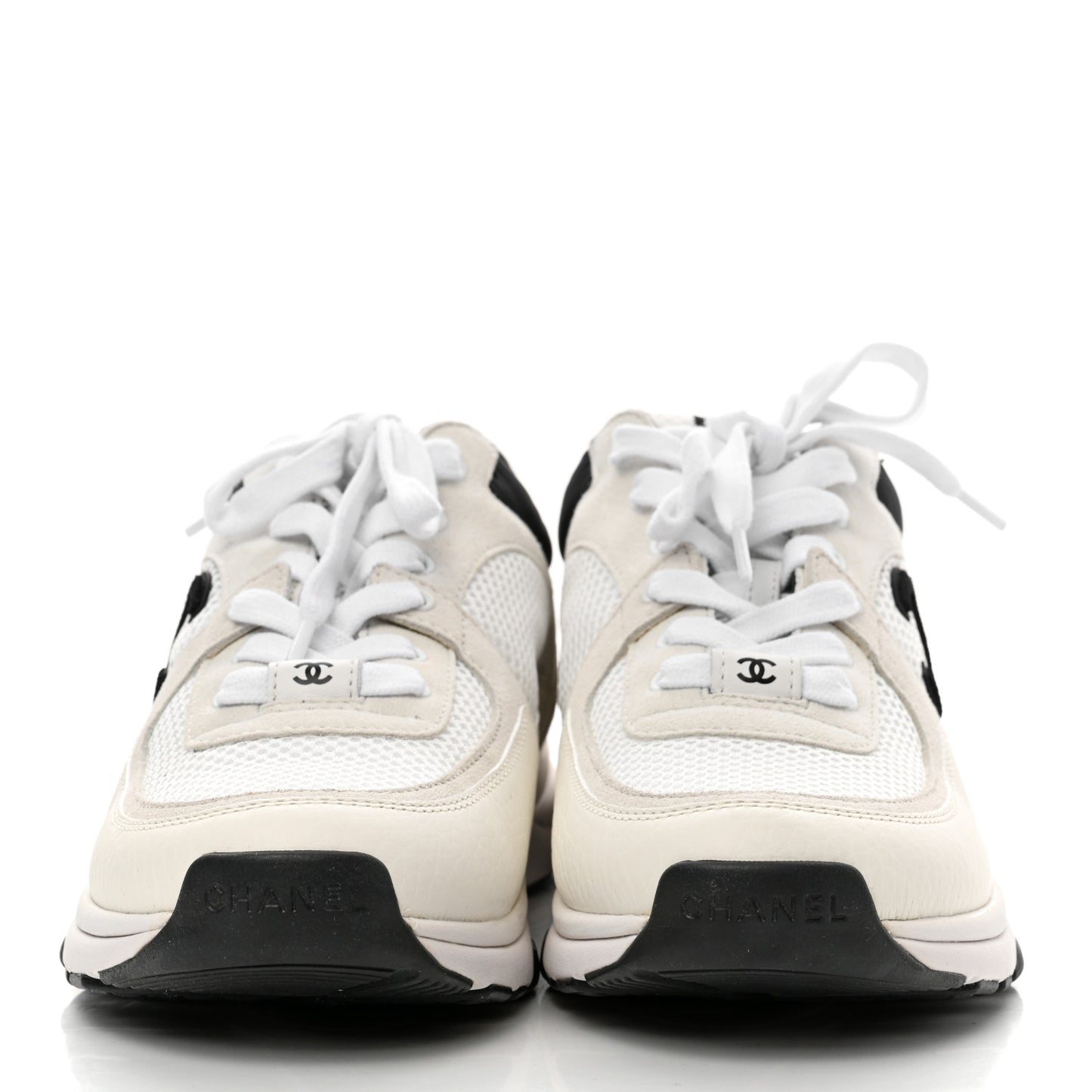 Mesh Suede Calfskin Grained Calfskin Womens CC Sneakers 37.5 White Black