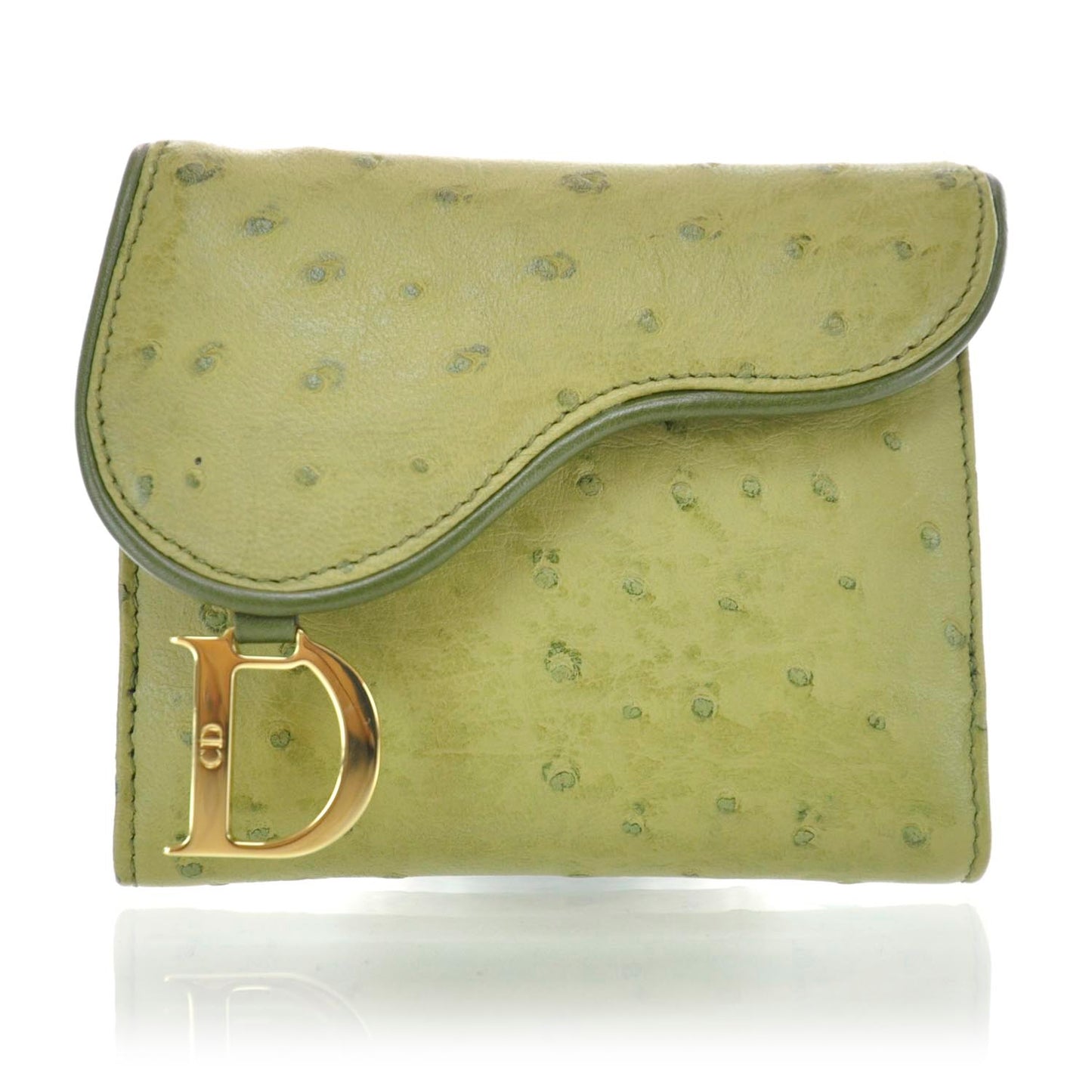 Ostrich Saddle Compact Wallet Green