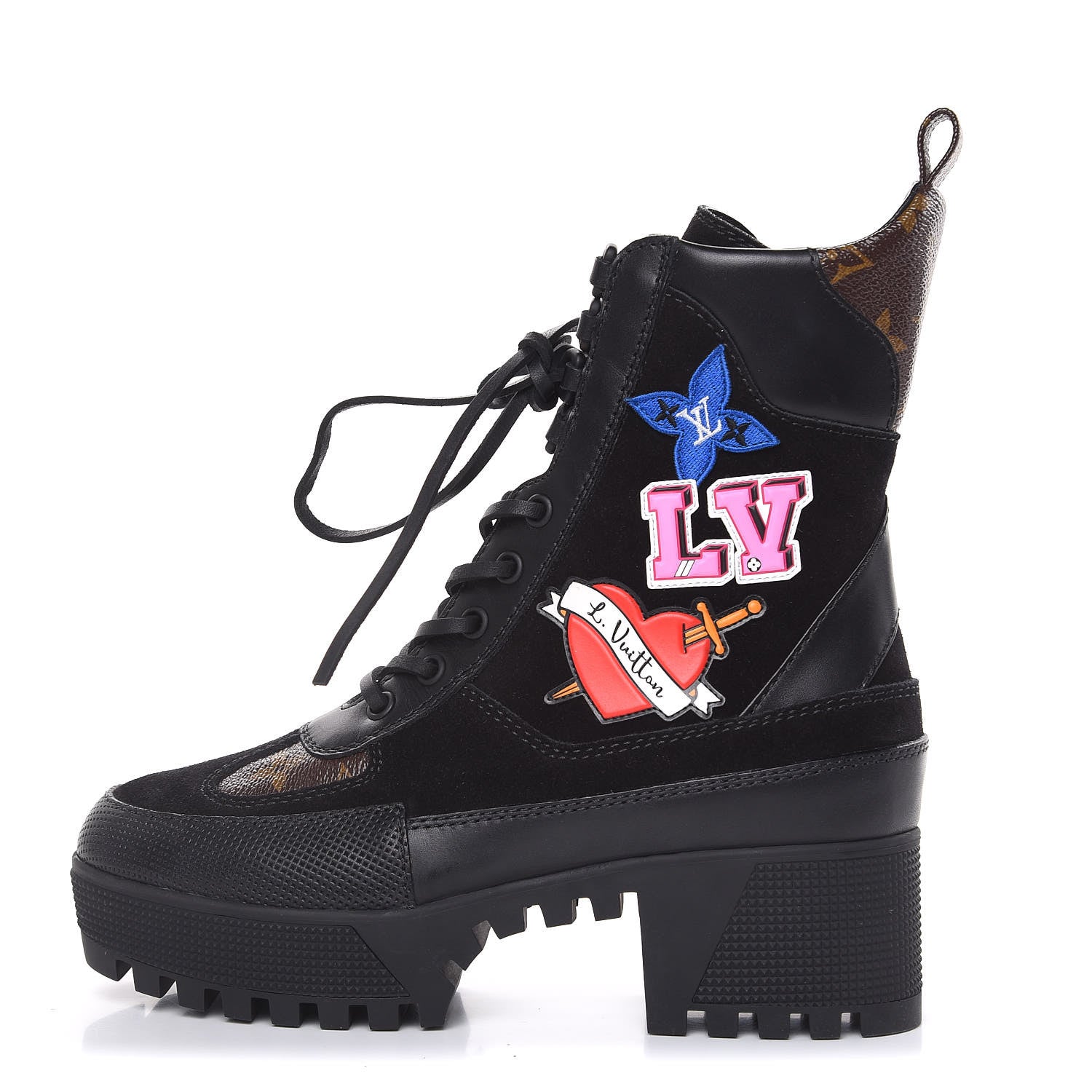 Louis Vuitton Suede Calfskin Monogram LV Black Heart Laureate Platform Desert Boots 36 Black 1 of 8