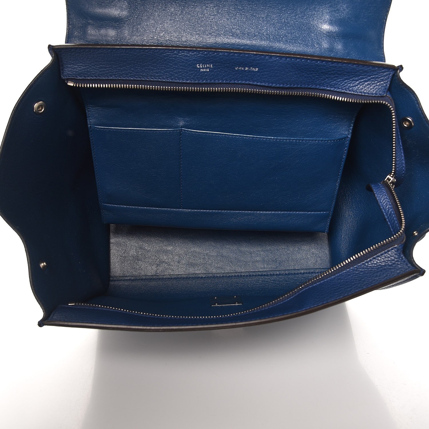 Celine Drummed Calfskin Suede Medium Trapeze Ocean Blue 6 of 16