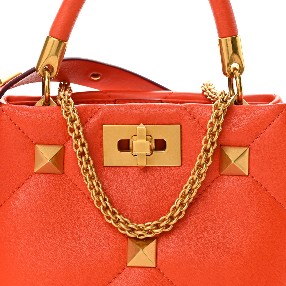 Nappa Small Roman Stud The Handle Bag Orange Zest