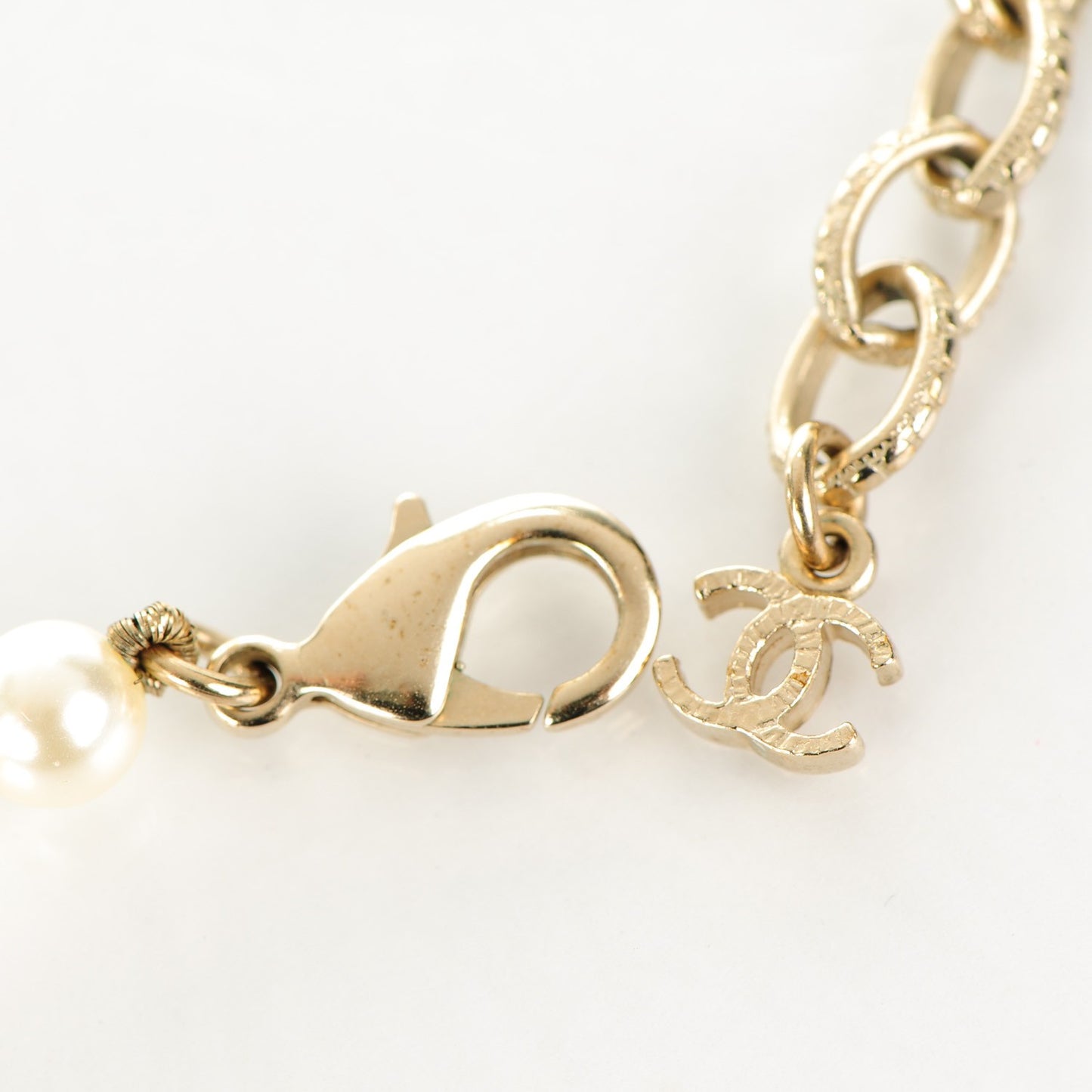 Graduated Pearl Crystal CC Long Necklace Gold Black