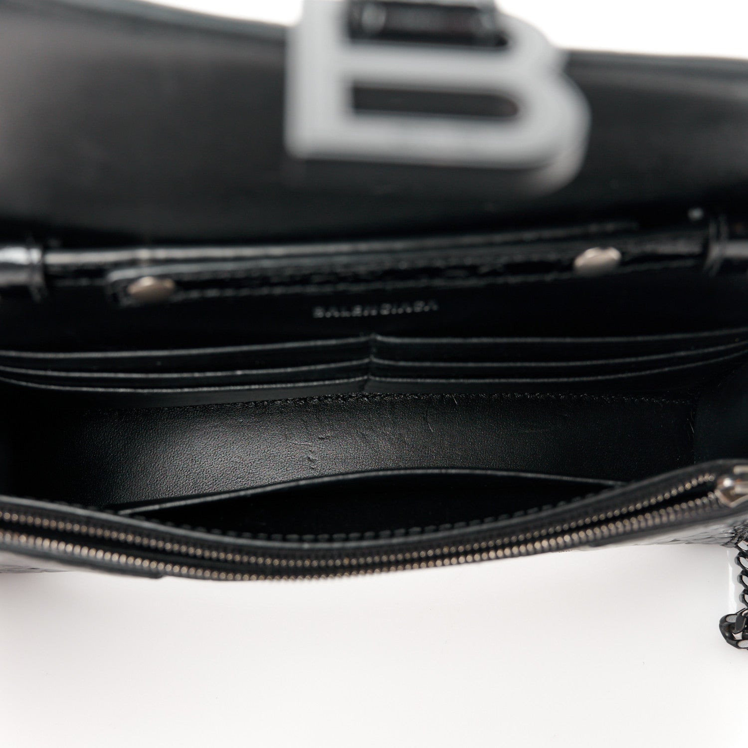 Balenciaga Shiny Calfskin Monochrome Crocodile Embossed Hourglass Chain Bag Black 5 of 11
