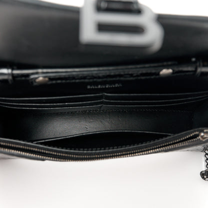 Balenciaga Shiny Calfskin Monochrome Crocodile Embossed Hourglass Chain Bag Black 5 of 11