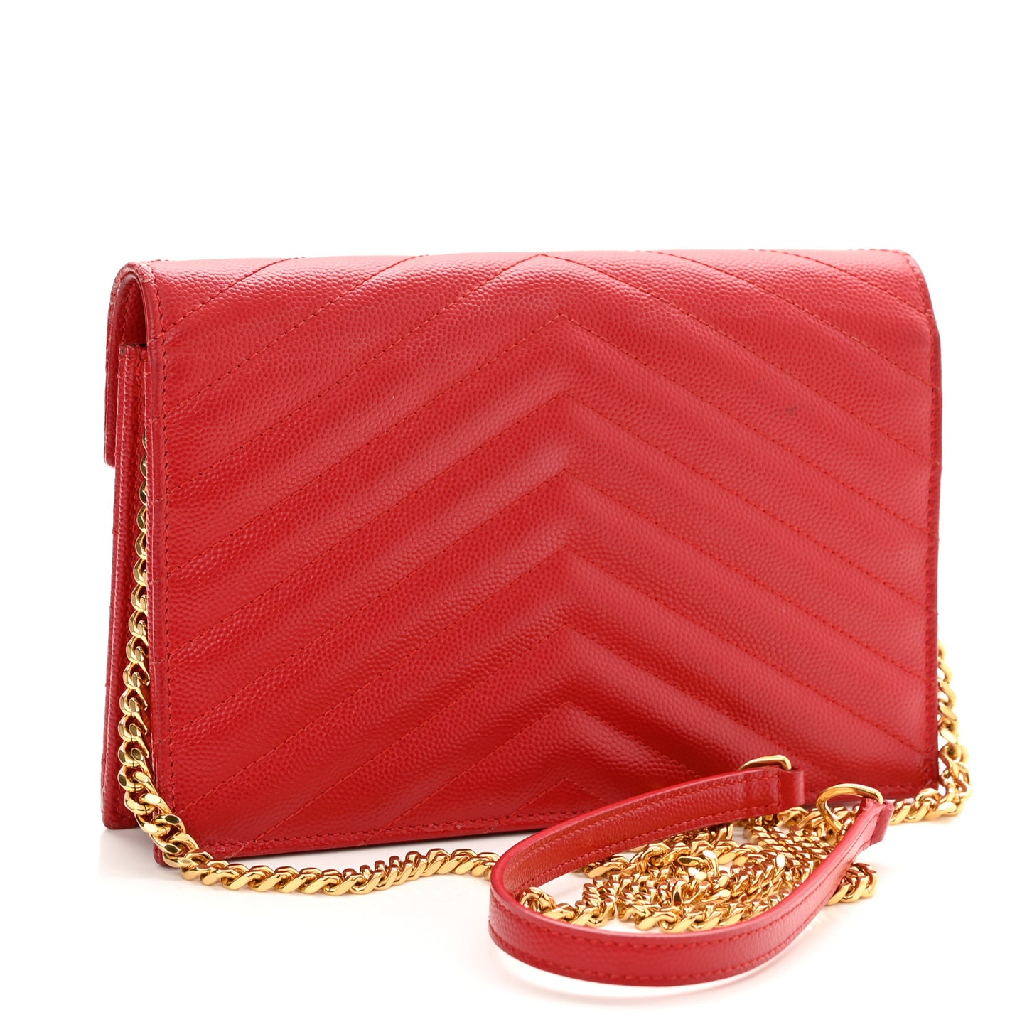 Grain De Poudre Matelasse Chevron Monogram Envelope Chain Wallet New Red