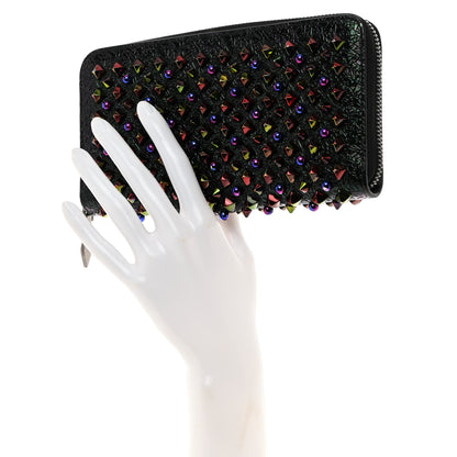 Christian Louboutin Metallic Patent Spikes Panettone Zip Around Wallet Black Multicolor Metal 2 of 6
