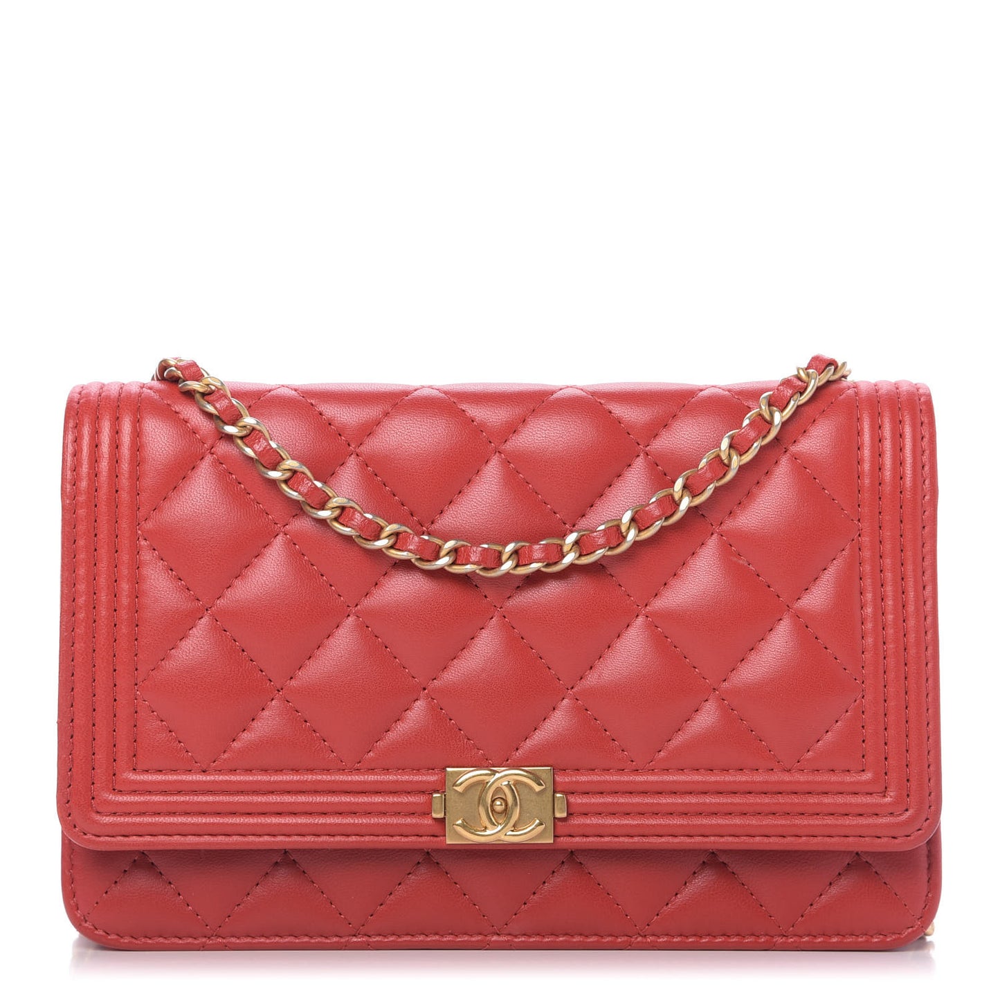 Lambskin Quilted Boy Wallet On Chain WOC Red