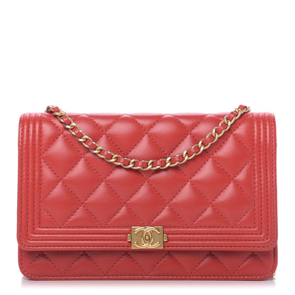 Chanel Lambskin Quilted Boy Wallet On Chain WOC Red 1 of 11
