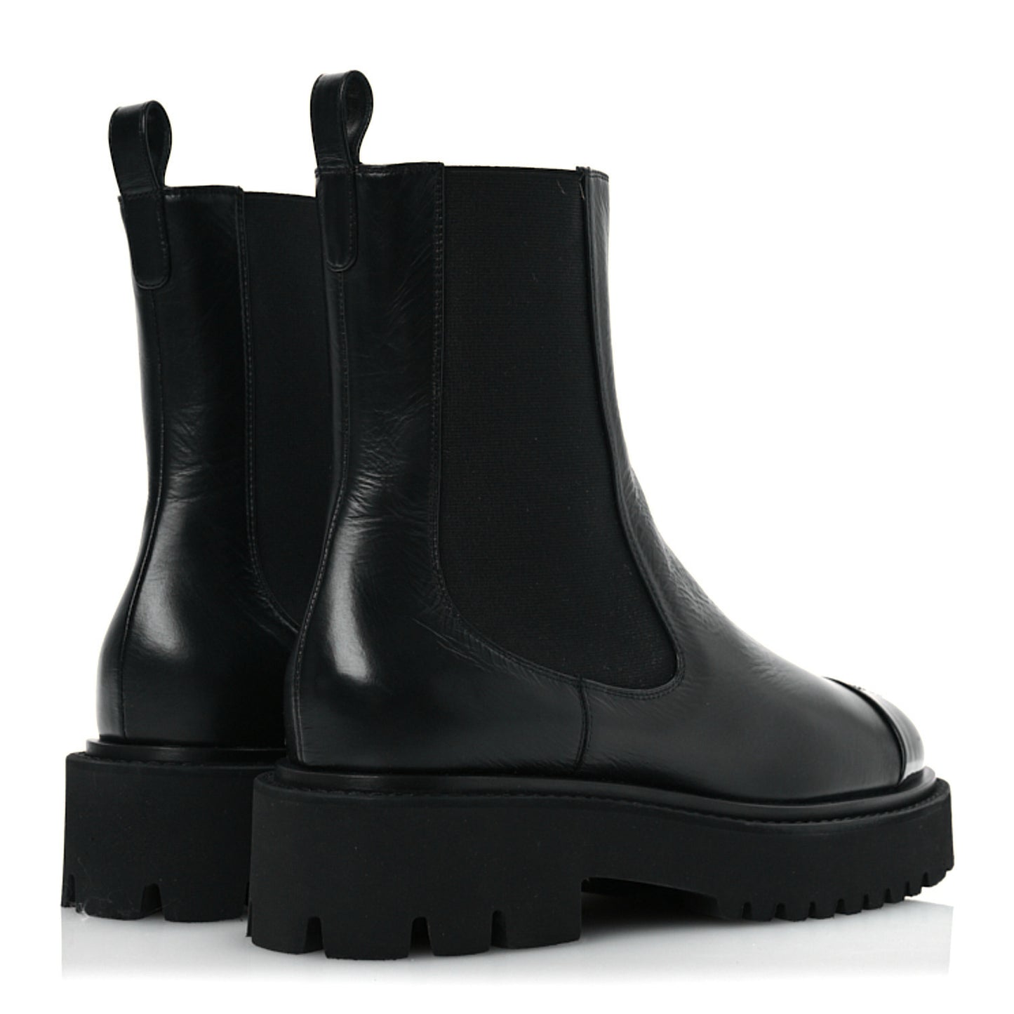 Crumpled Calfskin Patent Cap Toe Short Boots 39.5 Black
