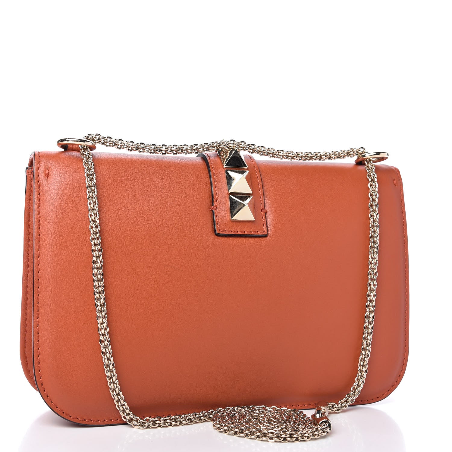 Valentino Garavani Vitello Medium Glam Lock Rockstud Flap Bag Orange 3 of 9