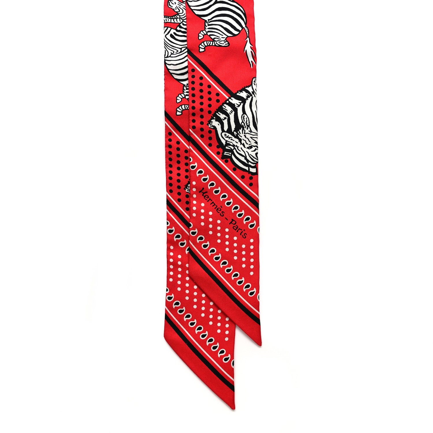 Hermes Silk Les Zebres Twilly Rouge Black White 2 of 4