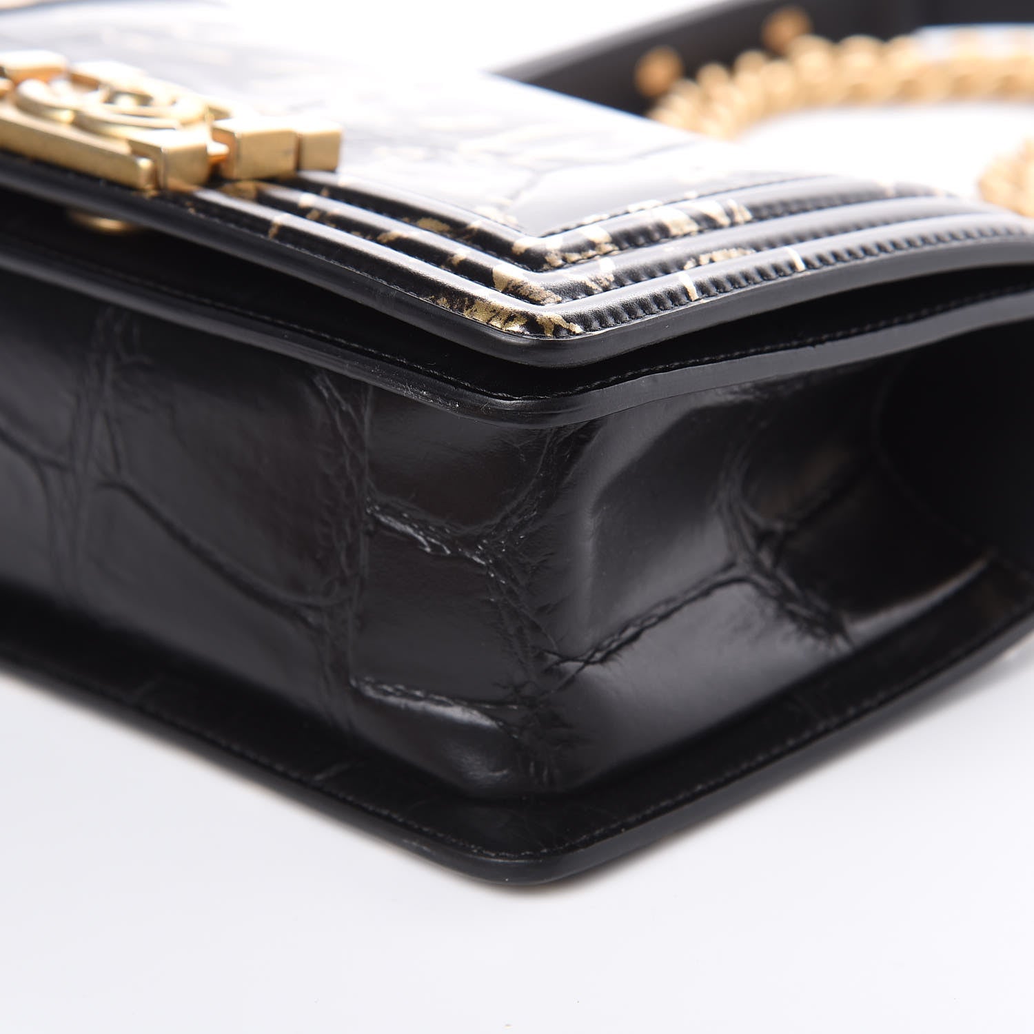 Chanel Calfskin Crocodile Embossed Graffiti Cocodile Small Boy Flap Black Gold 9 of 9