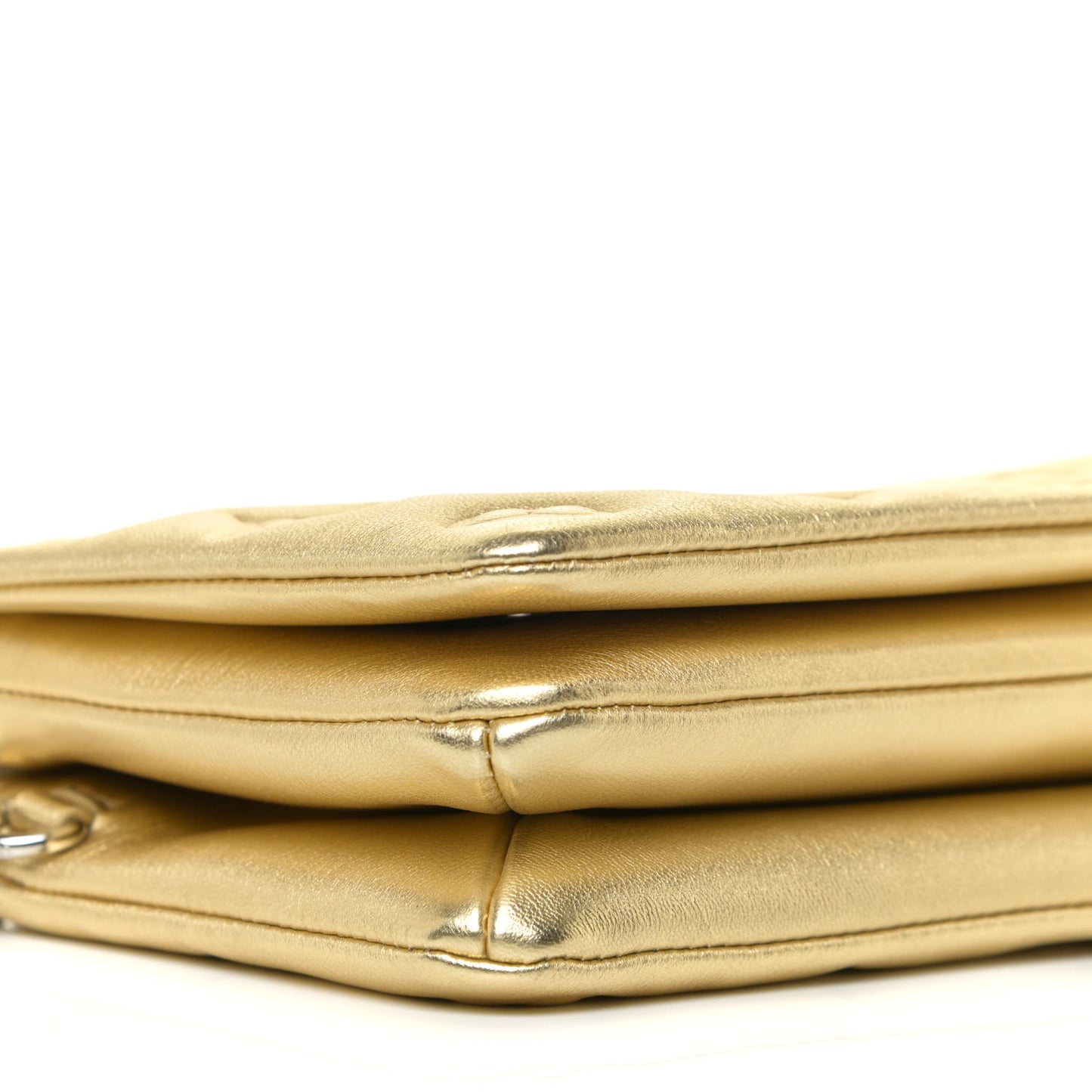Metallic Lambskin Embossed Monogram Pochette Coussin Gold