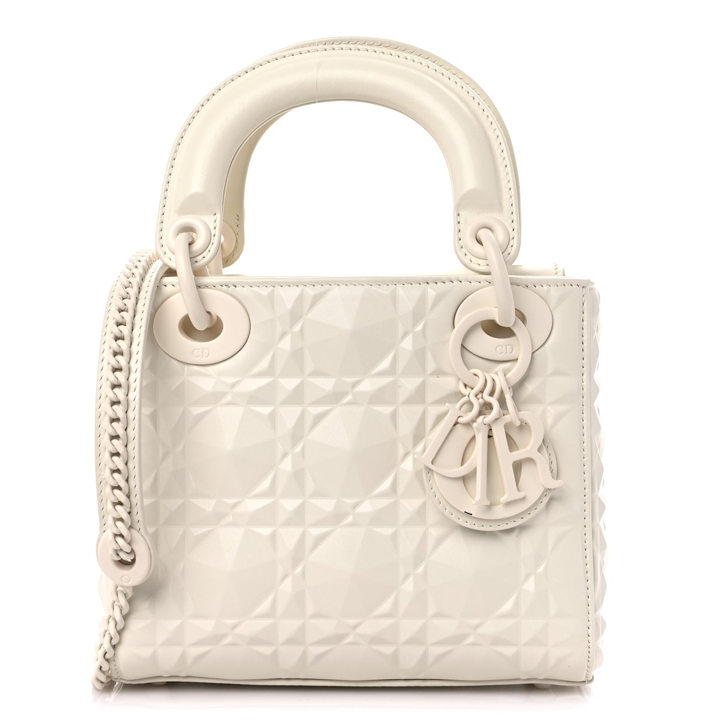 Calfskin Cannage Diamond Mini Lady Dior White