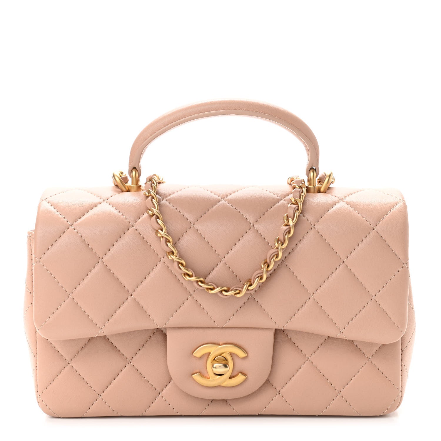 Chanel Lambskin Quilted Mini Top Handle Rectangular Flap Beige 1 of 11