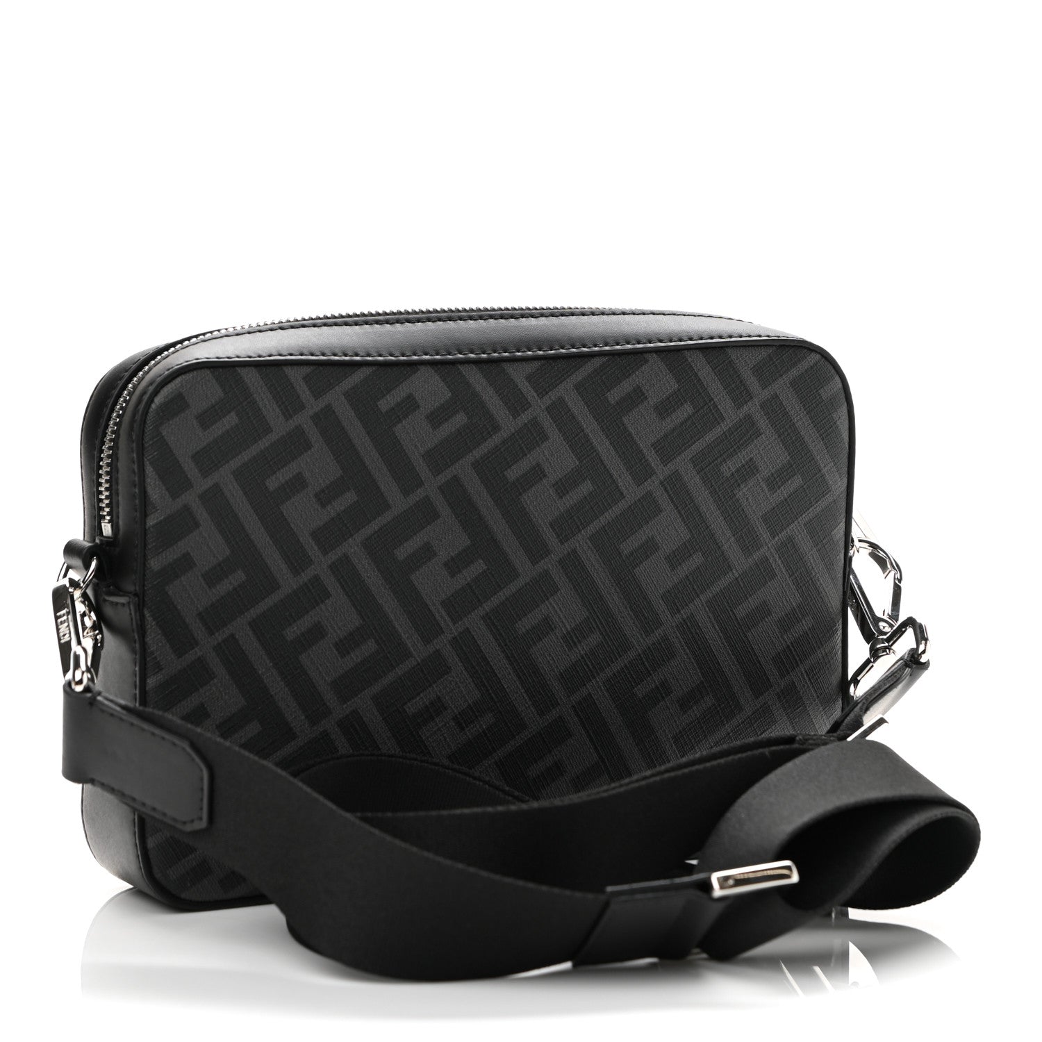 Fendi Glazed Fabric Vitello Liberty FF 1974 Diagonal Medium Camera Case Black Sunflower 4 of 11